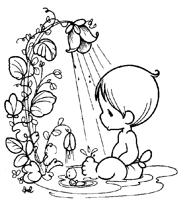 coloriage moments precieux le petit garcon sous la douche